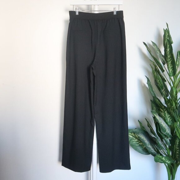 Zara Black Pinstripe High Rise Elastic Waist Wide Leg Palazzo Pants / Trousers M - Picture 7 of 15